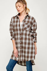 PLAID BUTTON DOWN LONG SHACKET