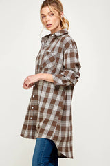 PLAID BUTTON DOWN LONG SHACKET