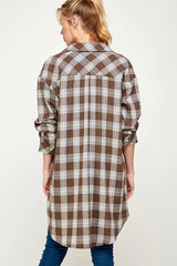 PLAID BUTTON DOWN LONG SHACKET