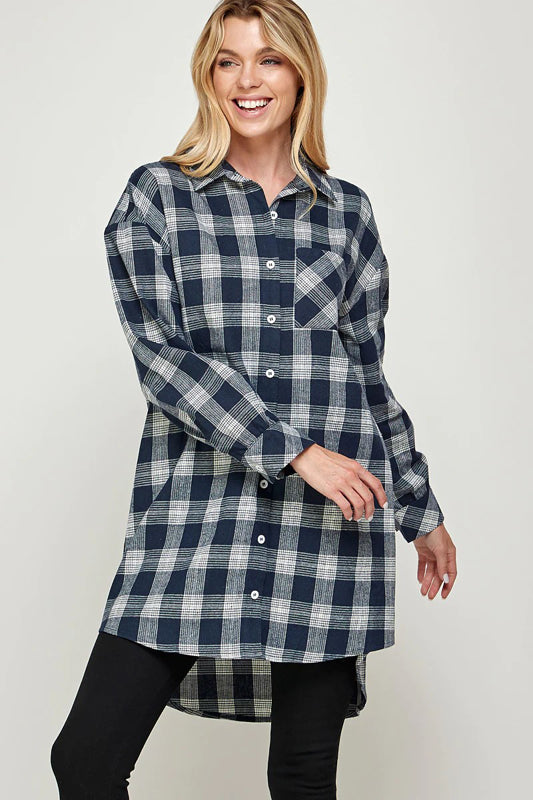 PLAID BUTTON DOWN LONG SHACKET