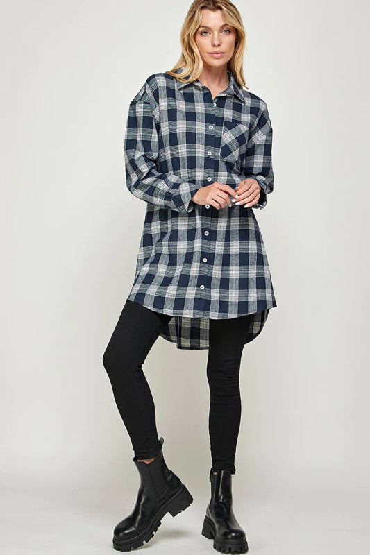 PLAID BUTTON DOWN LONG SHACKET