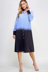 OMBRE TIE DYE WOVEN MIDI SHIRT DRESS