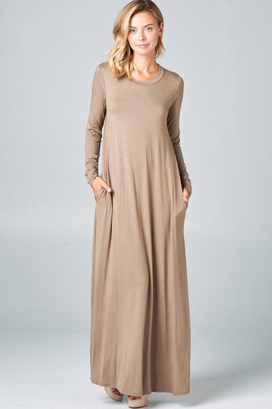 SOLID JERSEY CLASSIC SHIFT CASUAL MAXI DRESS