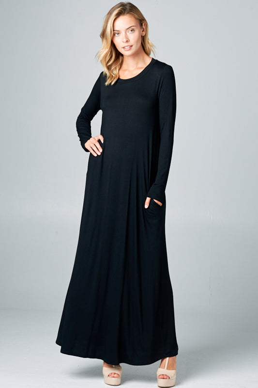 SOLID JERSEY CLASSIC SHIFT CASUAL MAXI DRESS