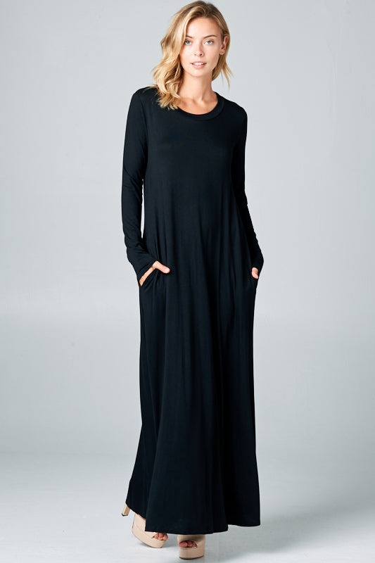 SOLID JERSEY CLASSIC SHIFT CASUAL MAXI DRESS