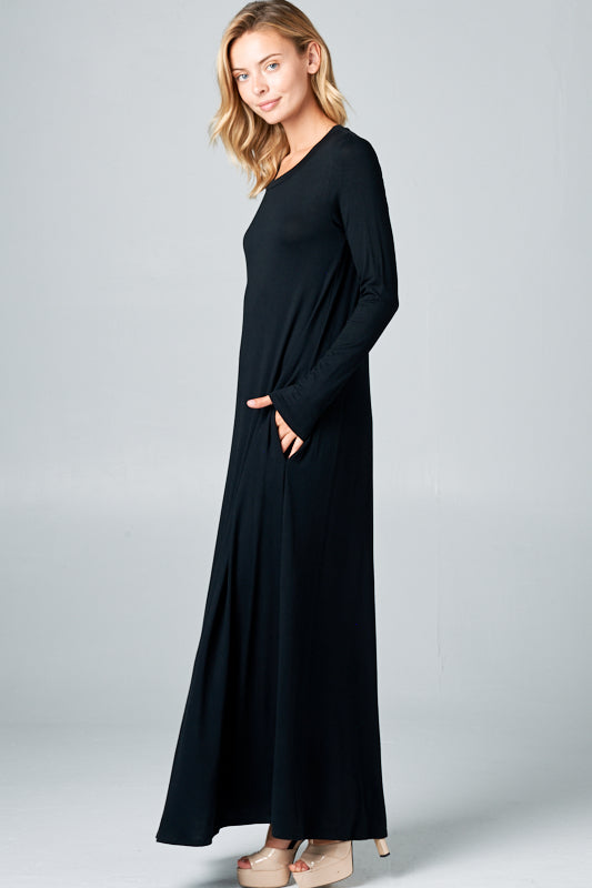 SOLID JERSEY CLASSIC SHIFT CASUAL MAXI DRESS