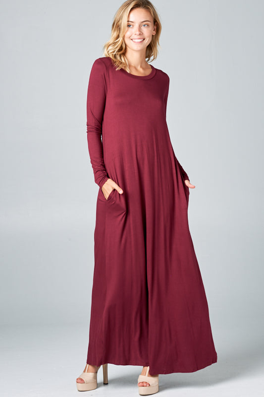 SOLID JERSEY CLASSIC SHIFT CASUAL MAXI DRESS