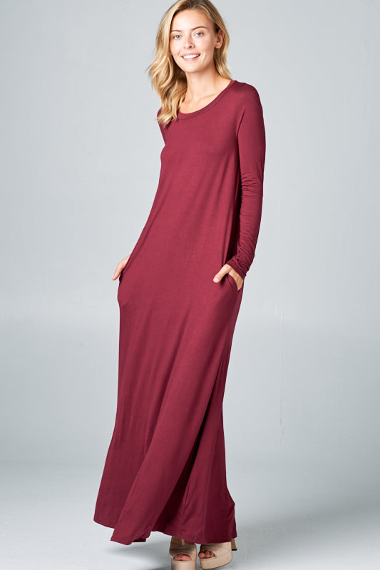 SOLID JERSEY CLASSIC SHIFT CASUAL MAXI DRESS