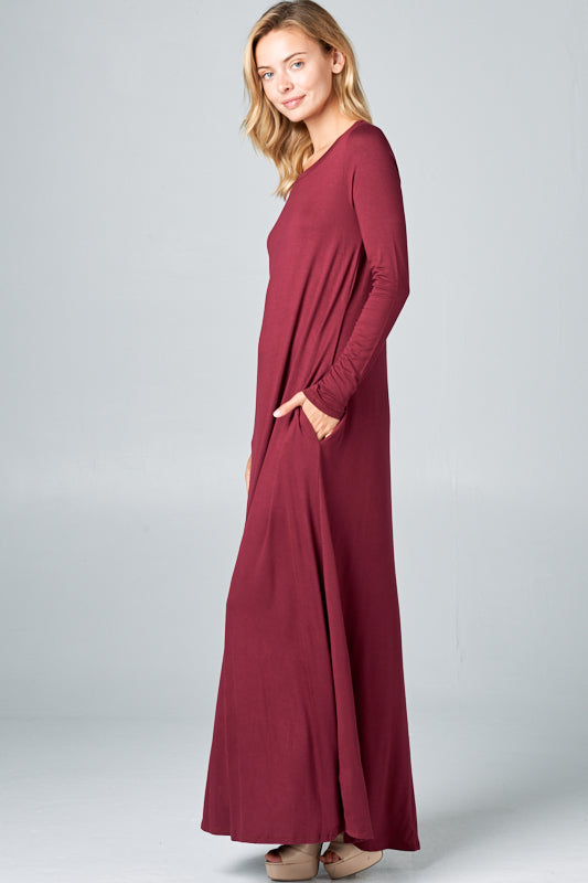 SOLID JERSEY CLASSIC SHIFT CASUAL MAXI DRESS