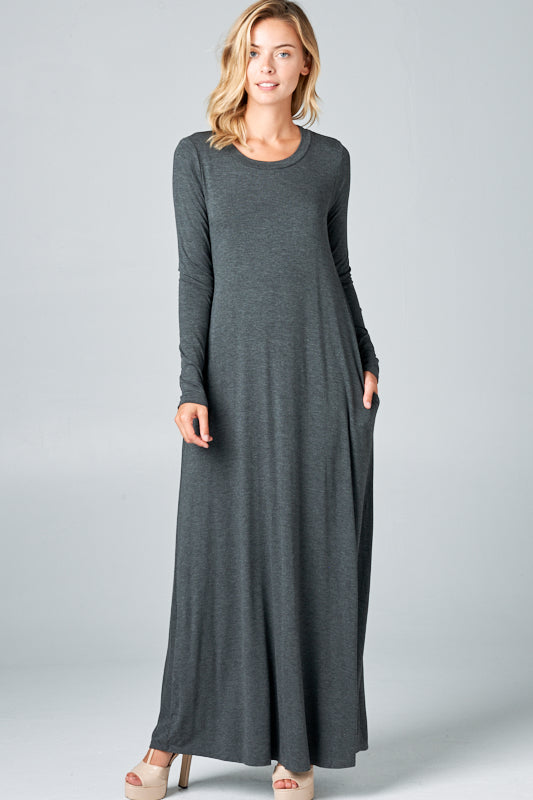 SOLID JERSEY CLASSIC SHIFT CASUAL MAXI DRESS