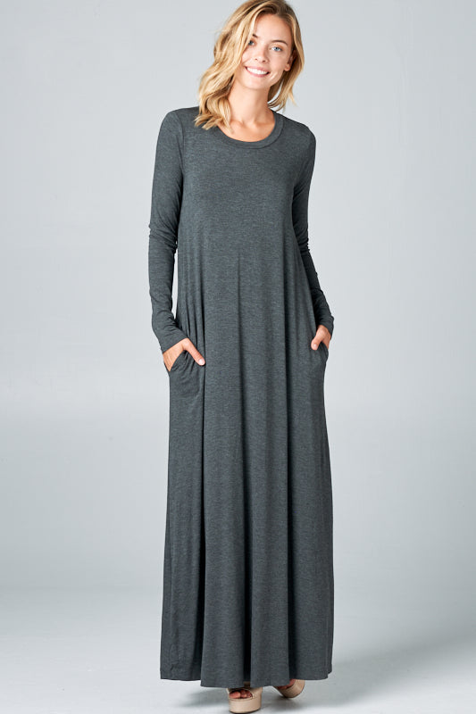 SOLID JERSEY CLASSIC SHIFT CASUAL MAXI DRESS