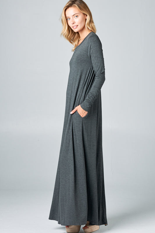 SOLID JERSEY CLASSIC SHIFT CASUAL MAXI DRESS