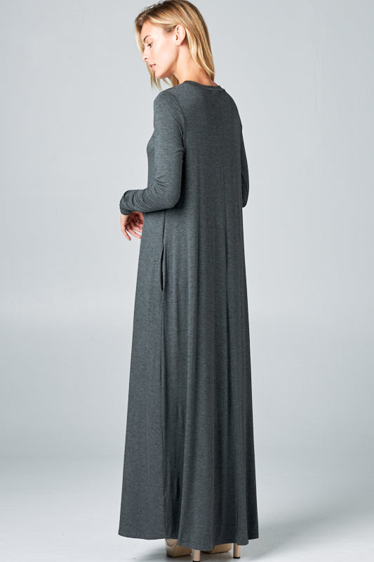 SOLID JERSEY CLASSIC SHIFT CASUAL MAXI DRESS