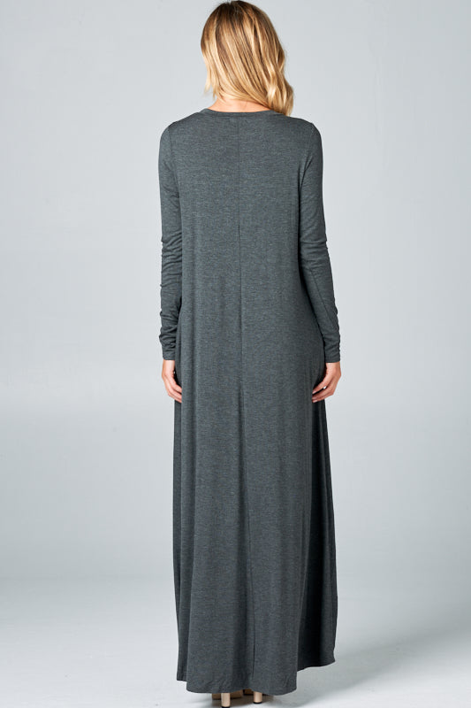 SOLID JERSEY CLASSIC SHIFT CASUAL MAXI DRESS