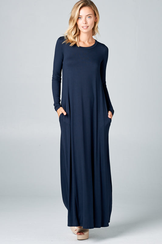 SOLID JERSEY CLASSIC SHIFT CASUAL MAXI DRESS