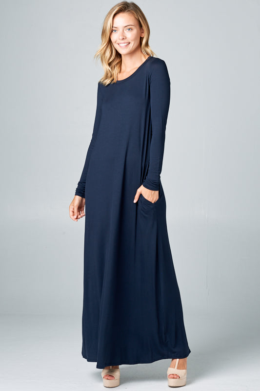 SOLID JERSEY CLASSIC SHIFT CASUAL MAXI DRESS