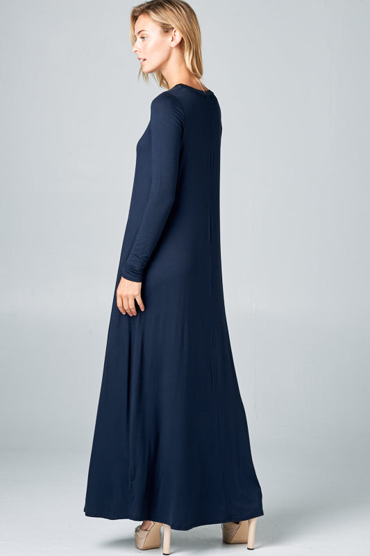 SOLID JERSEY CLASSIC SHIFT CASUAL MAXI DRESS