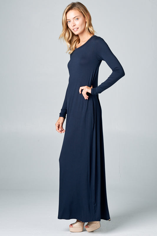 SOLID JERSEY CLASSIC SHIFT CASUAL MAXI DRESS