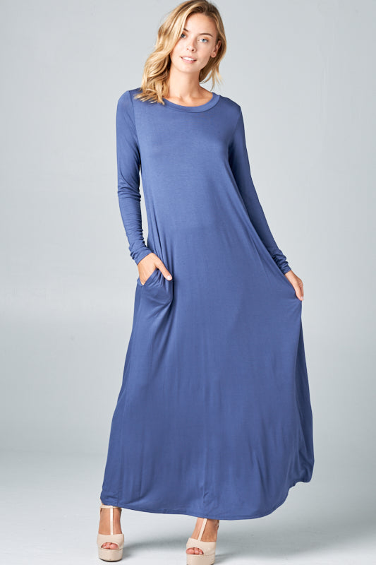 SOLID JERSEY CLASSIC SHIFT CASUAL MAXI DRESS