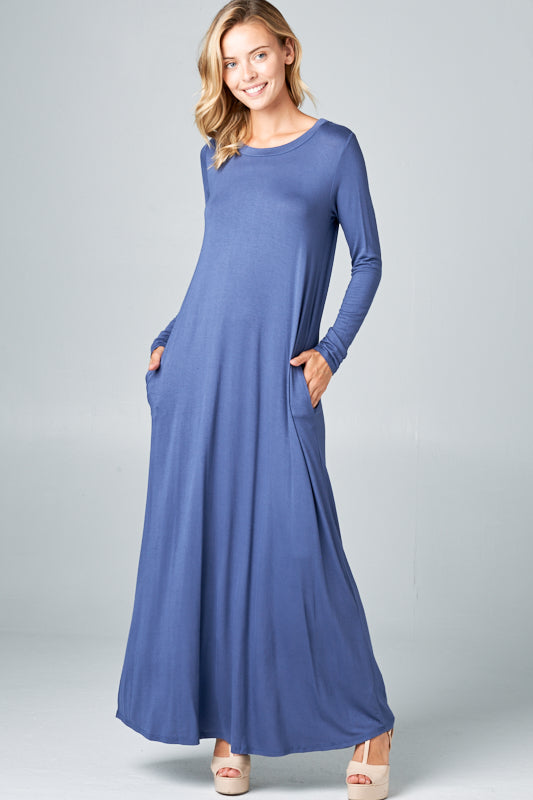 SOLID JERSEY CLASSIC SHIFT CASUAL MAXI DRESS