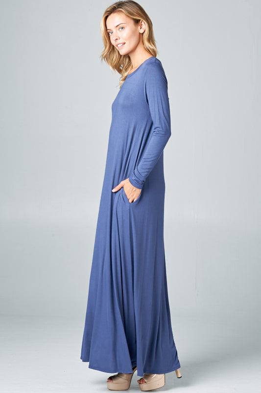 SOLID JERSEY CLASSIC SHIFT CASUAL MAXI DRESS