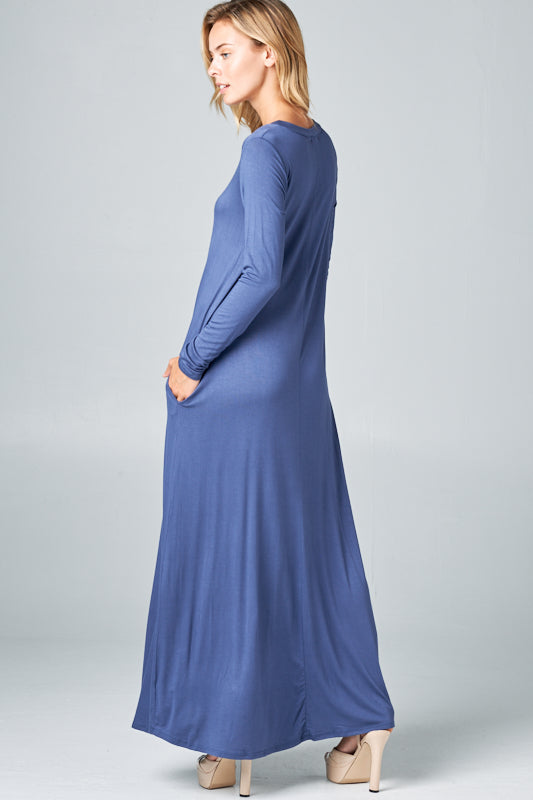 SOLID JERSEY CLASSIC SHIFT CASUAL MAXI DRESS