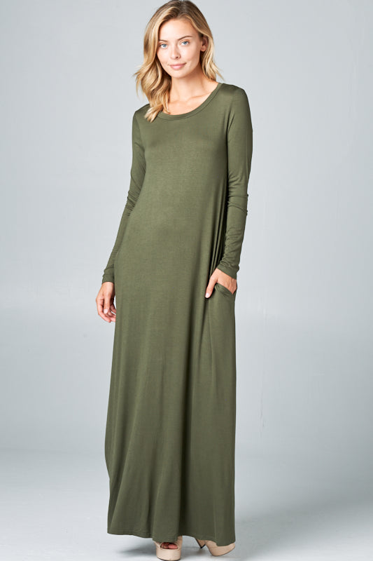 SOLID JERSEY CLASSIC SHIFT CASUAL MAXI DRESS