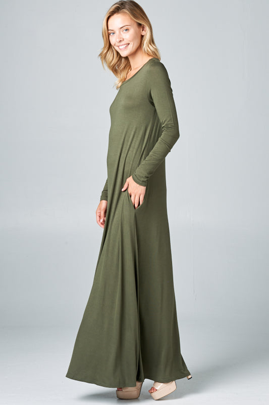 SOLID JERSEY CLASSIC SHIFT CASUAL MAXI DRESS