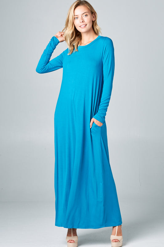 SOLID JERSEY CLASSIC SHIFT CASUAL MAXI DRESS