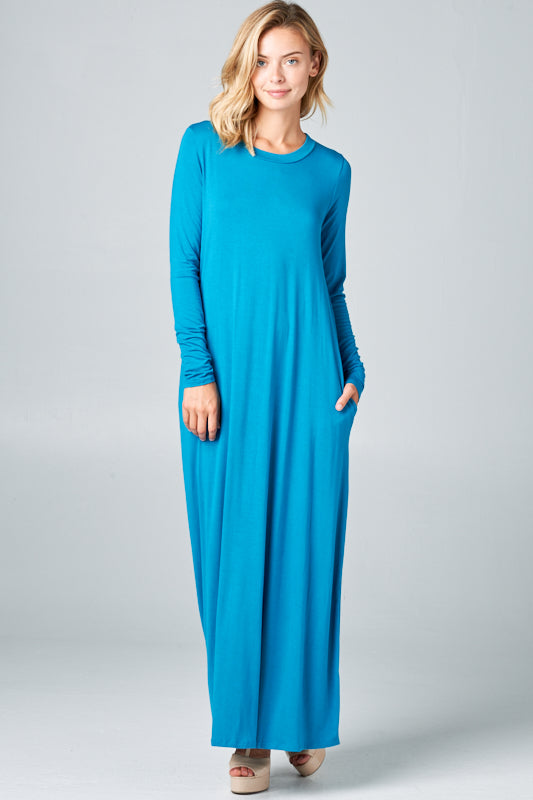 SOLID JERSEY CLASSIC SHIFT CASUAL MAXI DRESS