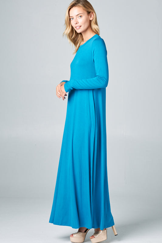 SOLID JERSEY CLASSIC SHIFT CASUAL MAXI DRESS