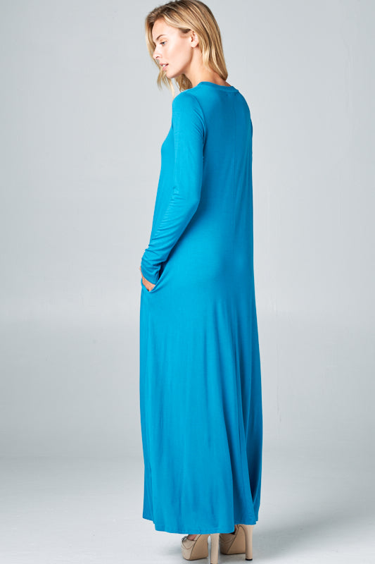 SOLID JERSEY CLASSIC SHIFT CASUAL MAXI DRESS