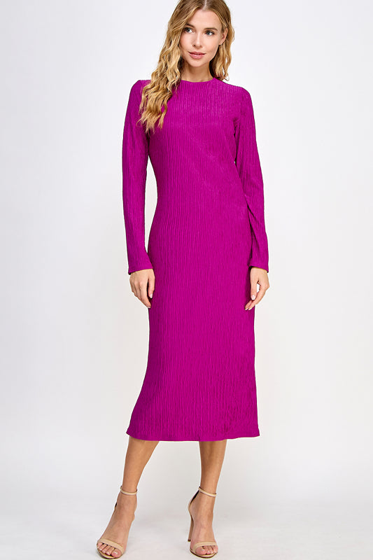 SOLID CRINKLE JERSEY MIDI CASUAL DRESS