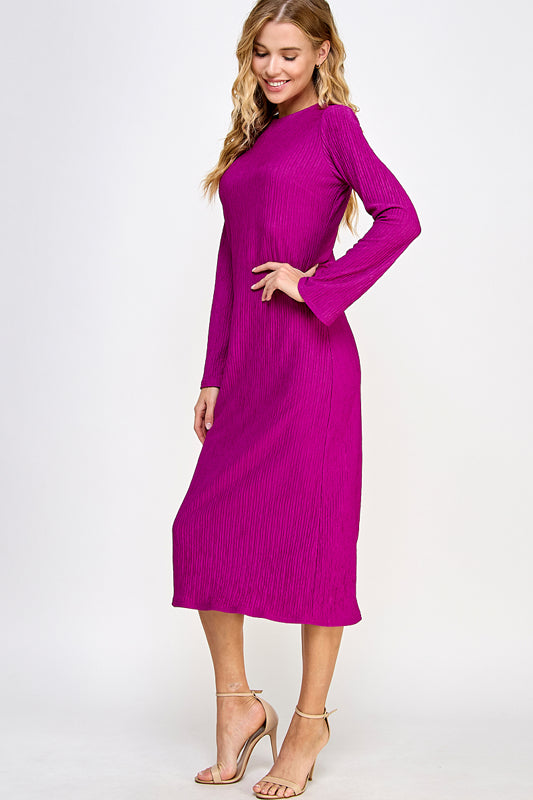 SOLID CRINKLE JERSEY MIDI CASUAL DRESS