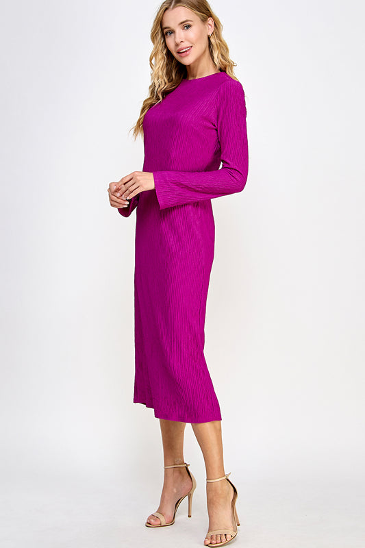 SOLID CRINKLE JERSEY MIDI CASUAL DRESS