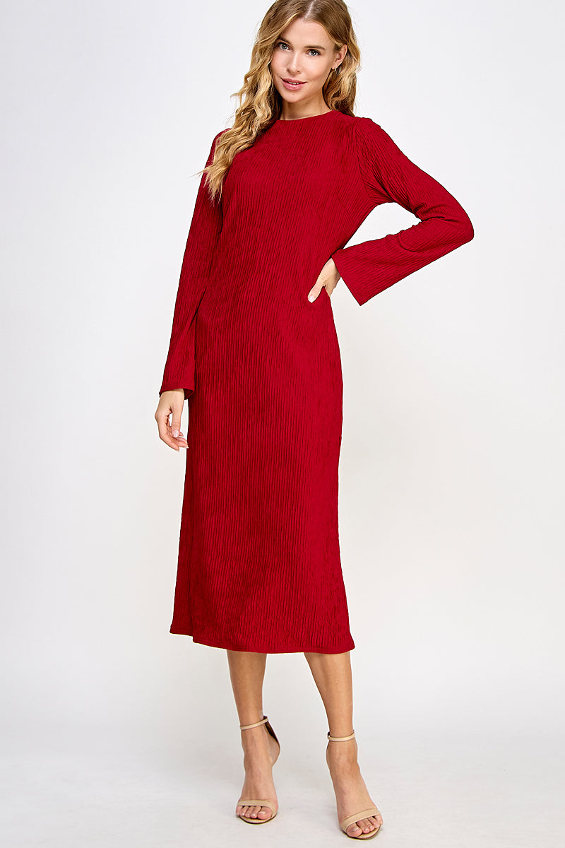 SOLID CRINKLE JERSEY MIDI CASUAL DRESS