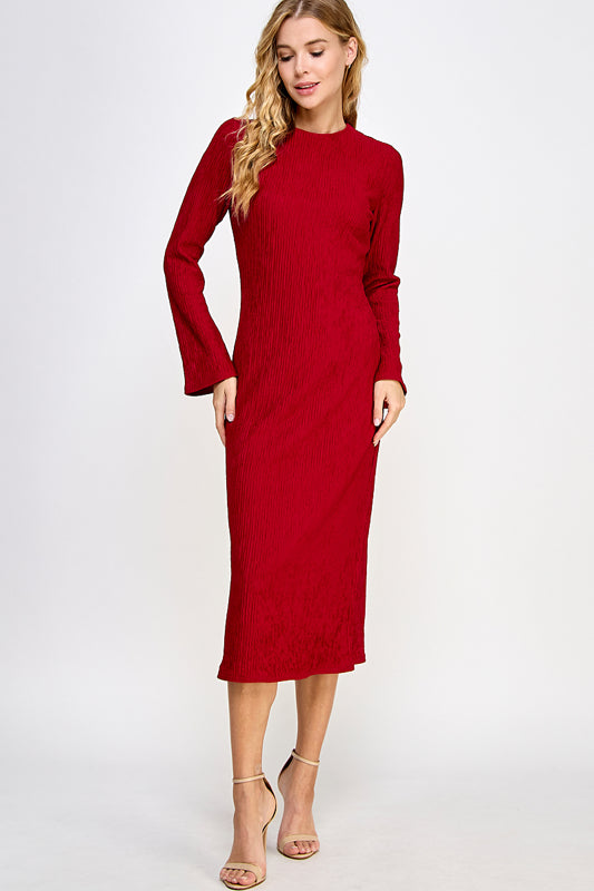 SOLID CRINKLE JERSEY MIDI CASUAL DRESS