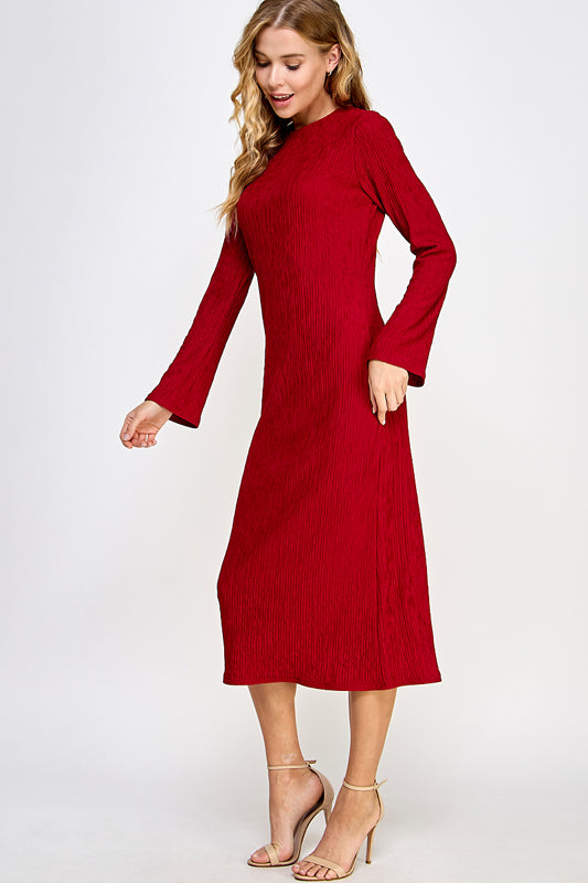 SOLID CRINKLE JERSEY MIDI CASUAL DRESS