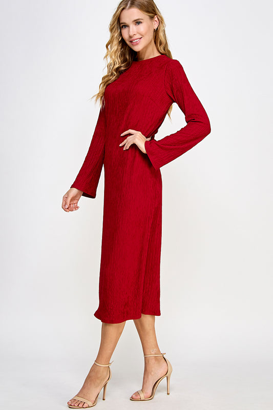 SOLID CRINKLE JERSEY MIDI CASUAL DRESS