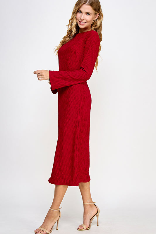 SOLID CRINKLE JERSEY MIDI CASUAL DRESS