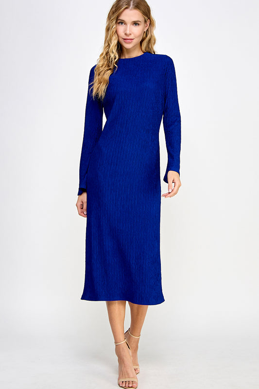 SOLID CRINKLE JERSEY MIDI CASUAL DRESS