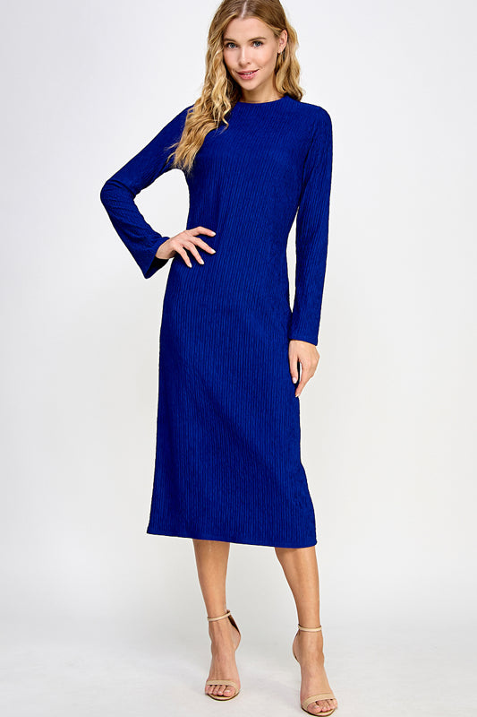 SOLID CRINKLE JERSEY MIDI CASUAL DRESS