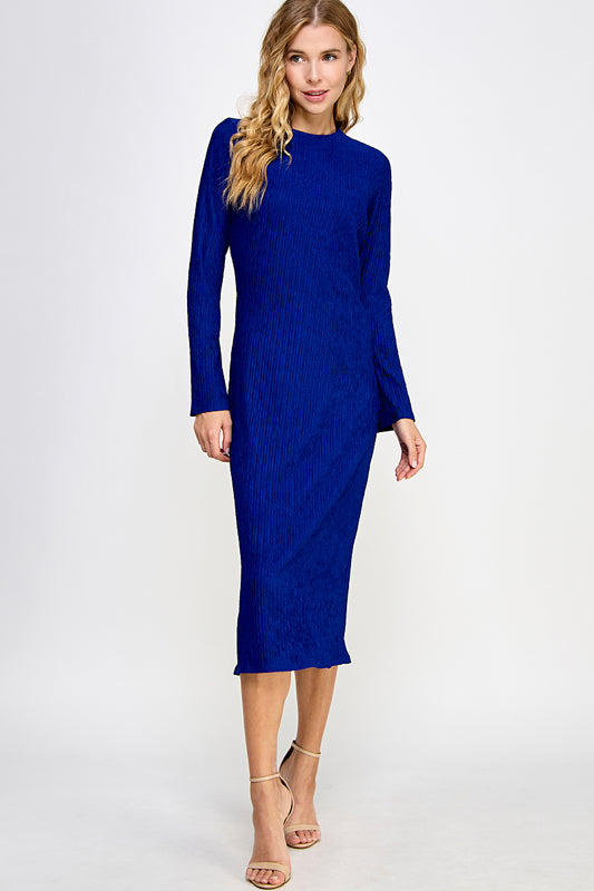 SOLID CRINKLE JERSEY MIDI CASUAL DRESS