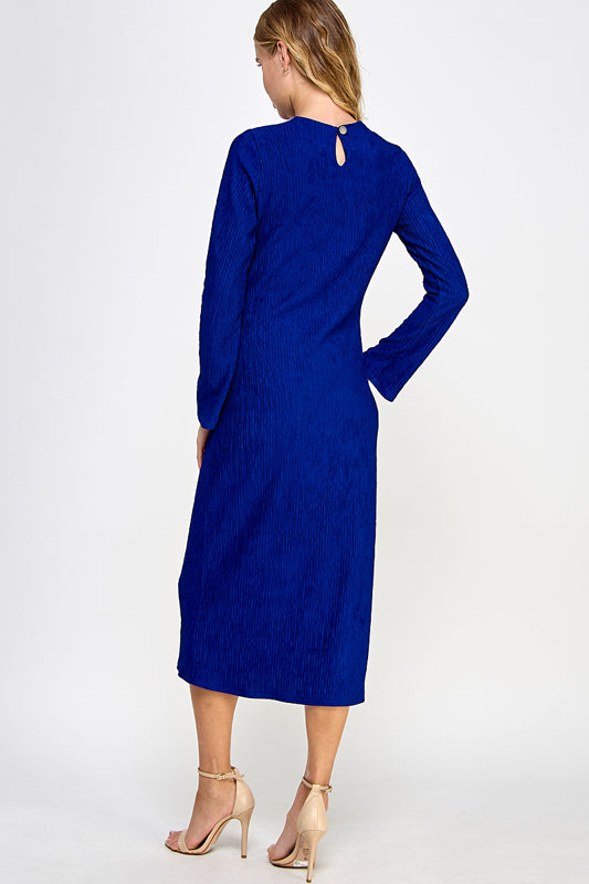 SOLID CRINKLE JERSEY MIDI CASUAL DRESS