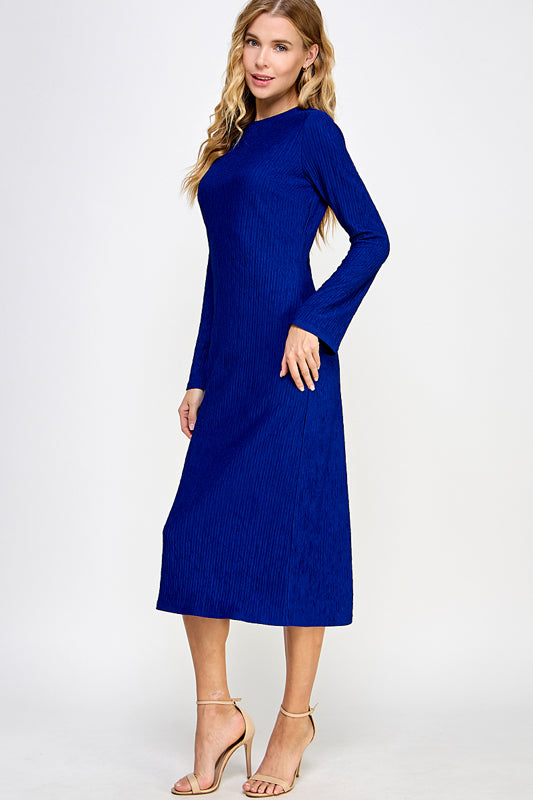 SOLID CRINKLE JERSEY MIDI CASUAL DRESS