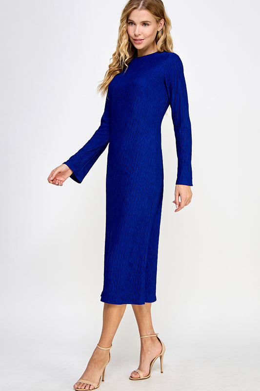 SOLID CRINKLE JERSEY MIDI CASUAL DRESS