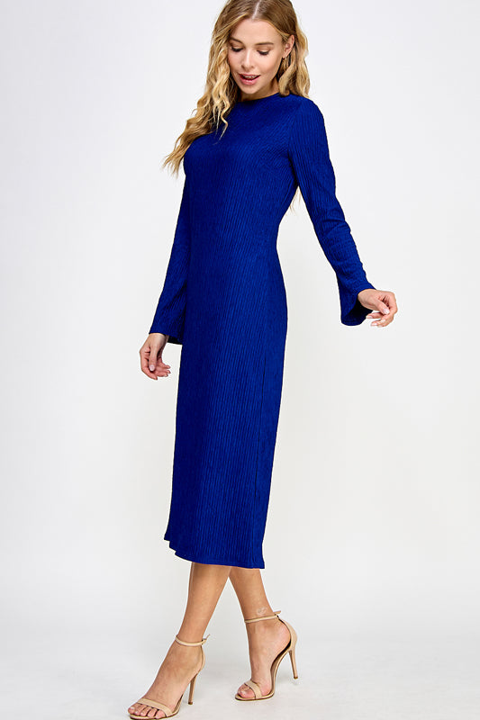 SOLID CRINKLE JERSEY MIDI CASUAL DRESS