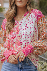 PAISLEY AND FLORAL PRINT MIXED BUTTON DOWN BLOUSE TOP