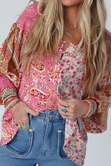 PAISLEY AND FLORAL PRINT MIXED BUTTON DOWN BLOUSE TOP