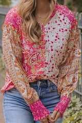 PAISLEY AND FLORAL PRINT MIXED BUTTON DOWN BLOUSE TOP